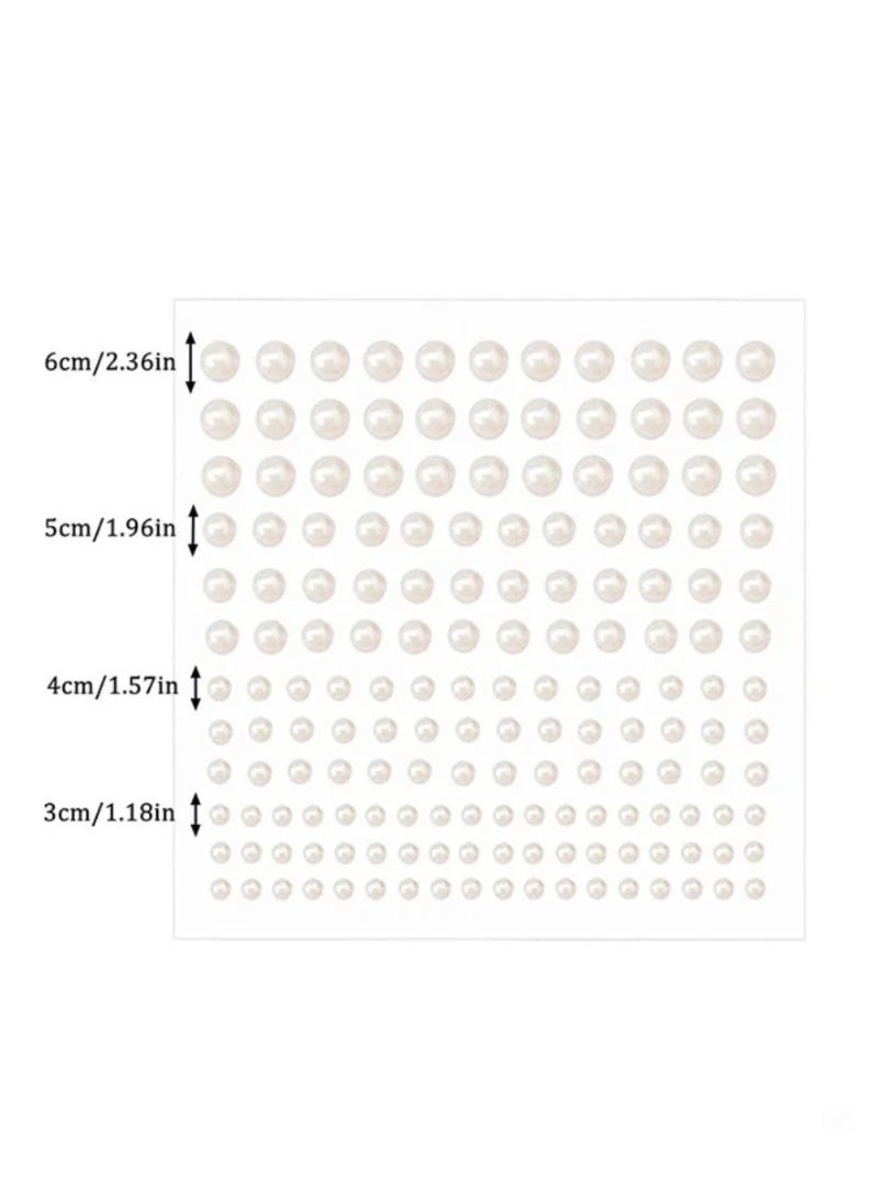 3 ورق ملصقات اللؤلؤة اللاصقة الذاتية (1269PCS) ، 3D اللؤلؤة البيضاء الراينستينز للشعر ، ديكور الوجه والأظافر ، الأحجار الكريمة متعددة الحجم للمكياج والحرف DIY - Image 5